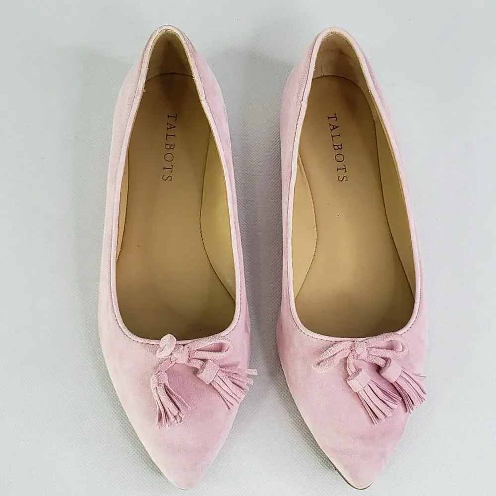Talbots Flats Ballet Poppy Bow Suede Pink Slip On Women’s Size 8